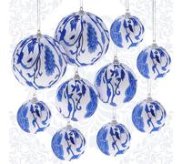 Yatinkim 10 Pcs Blue and White Christmas Baubles Chinoiserie Blue Christmas Decorations Baubles Assorted Handmade Decorative Fabric Balls for Xams Tree Xmas Wreath Party Supplies