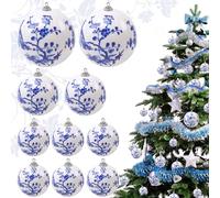 Yatinkim 10 Pcs Blue Christmas Bauble Blue and White Christmas Baubles Decorations Chinoiserie Bauble Decoration Hanging Balls Ceramic Style Xmas Tree Birthday Wedding Pendant Festival Decor
