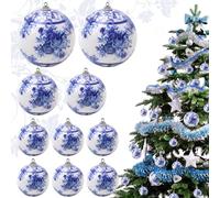 Yatinkim 10pcs Christmas Ornament Ball Blue and White Chinoiserie Decoration Hanging Balls Porcelain Style Plastic Foam Window Door Display Supplies Home House Xmas Party