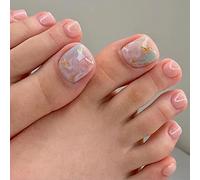 Yatinkim 24 Pcs Fake Toe Nails Pink Short Press on Toenails for Women Acrylic False Toes Static Nail Tips Glossy Full Cover DIY Summer Girls