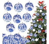 Yatinkim 9 Pcs Blue and White Christmas Baubles Chinoiserie Blue Christmas Decorations Baubles 7.5 cm Handmade Fabric Ball for Xmas Tree Decoration Home Wreath Birthday Festival Party