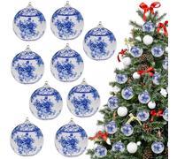 Yatinkim 9 Pcs Blue and White Christmas Baubles Chinoiserie Ornaments Baubles 7.5cm Christmas Plastic Hanging Bauble for Xmas Tree Decoration Festival Orb for Home Wedding Xmas Wreath Party