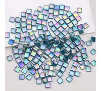 Yatinkim Iridescent Glass Mosaic Tiles for Crafts Bulk Square Blue Mosaic Pieces 160pcs Flat Mirror Glass Tile Kits for Adults DIY Handmade Craft Jewelry Art Decoration Kit