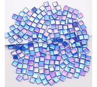 Yatinkim Iridescent Glass Mosaic Tiles for Crafts Bulk Square Blue Mosaic Pieces Glass Tile Kit for Adult 160pcs Glitter DIY Decoration Art Handmade Creative Puzzle Kits