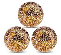 Yatinkim Mosaic Glass Ball 3pcs Decorative Balls for Bowls 3.35inch Gold Orbs Mirror Glass Orb Sphere for Dining Table Centerpiece Vases Living Room Wedding Party Decor