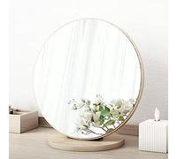 YATINMEM Wooden 30cm Round Tabletop Vanity Mirror, 90° Adjustable, High-Definition Desk Mirror