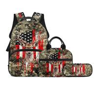 Yatixapu 3pcs School Backpack Set With Lunch Box Pencil Case, 17 Inch Large Capacity Bookpacks 3 In 1 Set For Boys Girls, American Flag Deer, One Size