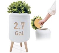 Yatmung Bathroom Trash Can with Lid - Small Bathroom Garbage Can - Bedroom, Office, Living Room, Entryways - Disguised Decorative Trash Bin (Faux Plant) - Plastic Hidden Waste Basket - 2.7 Gal, White