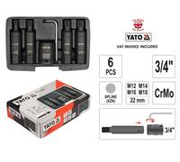 Yato 3/4"Impact Spline Star 6pcs Bits Sockets M12,M14,M16,M18 22mm Adapter CrMo