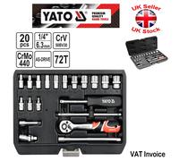 Yato Professional 20 pcs Ratchet Socket Set 1/4" Tools Toolbox YT-14491