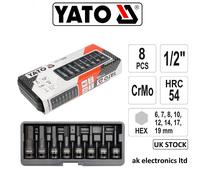 Yato Professional 8pcs 1/2"HEX Impact Bit Socket Set Case 6,7,8,10,12,14,17,19mm