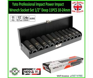Yato Professional Impact Power Impact Wrench Socket Set 1/2" Deep 11PCS 10-24mm