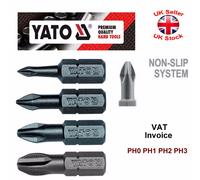Yato Professional NON SLIP 25mm (1") Bits Philips PH0 PH1 PH2 PH3 YT-7806-9