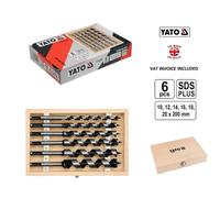 YATO SDS Plus Wood Auger Drill Bits 6pcs Set 10,12,14,16,18,20 x 230mm Long
