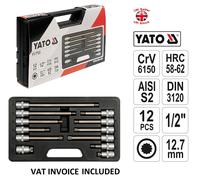 Yato Socket Long Bit Box Set 12pcs Spline 1/2" Case CrV6150 HRC58-62 Aisi S2