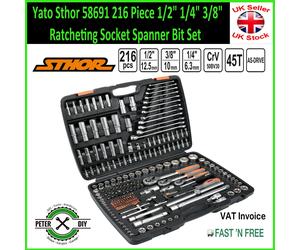 Yato Sthor 58691 216 Piece 1/2" 1/4" 3/8" Ratcheting Socket Spanner Bit Set