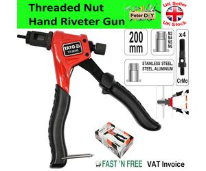 YATO Threaded Nut Hand Riveter Gun Compact inc 4 CrMo Heads M3-M6 200mm YT-36140