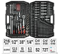 Yato Tool Case Set 216 Pieces Ratchet Socket 1/4" 1/2" 3/8" Long Nuts