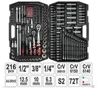 Yato Tool Case Set 216 Pieces Ratchet Socket 1/4" 1/2" 3/8" Long Nuts