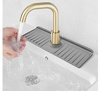 YATOISUR Sink Splash Guard 14.4” x 5.4” - Sink Faucet Mat with Faucet Water Catcher Mat & Soap Dish & Sponge Holder 3 in 1 - Silicone Faucet Handle Drip Catcher Tray for Kitchen RV & Bar Faucet, Grey
