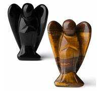 YATOJUZI 2" Black Obsidian Tiger Eye Angel Decor Crystal Cute Polished Natural Stone Hand Carved Sculpture Statue Figurines Gemstone Hippie Home Room Office Desk