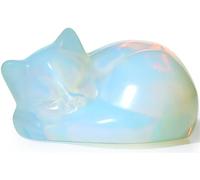YATOJUZI 2" Cat Decors Statue Opal Moonstones Crystals Opalite Sleeping Cats Gemstone Hand-Carved Cute Animal Figurines Home Office Desk Decor Stocking Stuffers Cat Themed Ornaments Gifts for Women