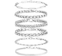 YATOJUZI 6 Pcs Bracelets for Men Women Stainless Steel Bracelets for Men Cuban Link Bracelet Rope Paperclip Snake Chain Bracelet Set 7.5/8.3/9 Inches Metal Accessories for Men, 8.3 in, no gemstone