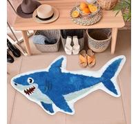 YATOLA Area Rugs Fluffy Faux Wool Carpets Nursery Area Rug Crawling Play Mat for Children Toddlers Bedroom Shaggy Decor for Teenage Rug for Bedroom Living Room Marine Animal Shark (Blue, 80x120cm)