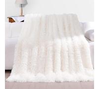 YATOLA Blanket Faux Fur Fluffy Long Hair Shaggy Fuzzy Throw Blanket Couch Travel Warm Winter Blanket for Sofa Bed Chair Decorative Kid Blanket Large Comfortable Cozy Plush Thick (White, 130 x 160cm)