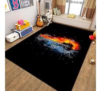 YATOLA Carpet Rug Rectangle Non-Slip Washable Crawling Mat Playmats Floor Black Red Purple Carpets Bedroom Playroom Girl Boy Living Room Large Computer Guitar Area Rugs Fire Music (Black 3, 60x90cm)