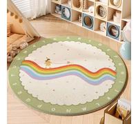 YATOLA Round Area Rugs Fluffy Carpets Nursery Area Rug Crawling Play Mat for Children Toddlers Bedroom Shaggy Decor for Teenage Rug for Bedroom Living Room Cartoon Star Rainbow (Green, Diameter 60cm)