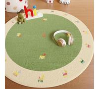 YATOLA Round Girl Rug for Nursery Playroom Classroom Activity Floor Carpet Educational Baby Play Mat Soft Fuzzy Shaggy Plush for Girls Boys Home Décor Green Orange Flower Animal (Green, 60x60cm)