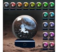 YATOSEEN 3D Astronaut and Moon Crystal Ball with Multicolor Night Light, K9 Crystal Mini Astronaut Flying on The Moon Model, Gift for Kids Friends Couple Birthday Festival