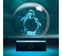 YATOSEEN 3D Dolphin Crystal Ball with Multicolor Mood Light, K9 Mini Crystal Dolphin Marine Animal, Gift for Kids Friends Couple Birthday Festival