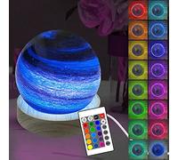 YATOSEEN 3D Planet Night Light, 16 Colors LED Starry Mood Light Table Lamp Astronomy Ornament with Remote Control and Wooden Base, Unique and Cool Adult Children Gifts