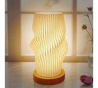 YATOSEEN Bedside Lamp with Wooden Base, 3 Colors Bedroom Table Lamp with Button Control, 10 Levels Dimmable Bedside Lamp with 3D Printed PLA Lampshade, Suitable for Living Room Bedroom