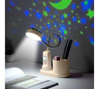 YATOSEEN Kids Desk Lamp with Starry Projection, Study Lamp with Pen Holder, Gooseneck Table Light, LED Bedside Lamp Dimmable Brightness Rechargeable for Study Bedroom Office 2