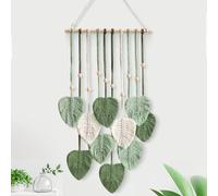 YATOSEEN Macrame Wall Hanging Green Leaves Boho Wall Decor Macrame Tapestry Handmade Macrame Leaf with Hook Up for Bedroom Living Room Office Restaurant Ornament