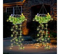 YATOSEEN Solar Lights Outdoor Garden, 2-Pack Hanging Artificial Plant Lights with LED String Lights, Ip65 Waterproof Garden Decoration Light, Suitable for Patios, Gardens, Porches