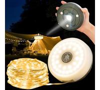 YATOSEEN Stowable String Lights, 10M Outdoor Camping Lights Waterproof, 2000 mAh Portable LED Lanterns with 8 Modes, USB Rechargeable, for Camping, Parties, Hiking, Outdoor or Indoor(Warm)