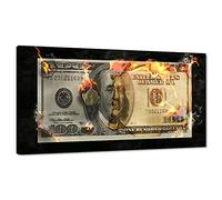 Yatsen Bridge Abstract Creative Dollar Wall Art Burning 100 Bill Money Office Artwork Wall Decor HD Print Flame Dollar Work Art Wall Decor Frame and Stretched Easy to Hang-40 Wx20 H