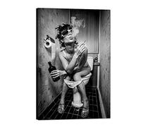 Yatsen Bridge Modern Sexy Woman Wall Art Black and White Fashion Girl Smoking Sitting in A Toilet with An Alcohol Bottle Painting Canvas Posters Ready to Hang for Bathroom Bedroom Decor 12''W x 16''H