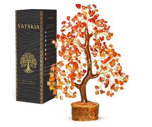 Yatskia Carnelian Crystal - Gem Money Tree, Spiritual Home Decor, Wealth Stones and Crystals, Crystal Tree for Positive Energy, Home Decor Gifts Feng Shui