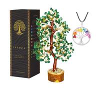 YATSKIA Green Aventurine Gemstone Tree Natural Stone Feng Shui Wire Bonsai Seven Chakra Jewelry Trees of Life Necklace Good Luck Handmade Prosperity Success Stones Gift Home Office Desk Shelves Décor