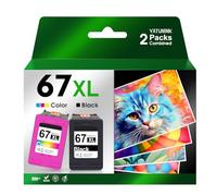 YATUNINK 67XL Ink Cartridges Combo Pack Compatible for HP Ink 67 XL Work with DeskJet 4155e 2800e 2755e 2700 2734e 2855e Envy 6455e 6400e 6000 Printer (Black, Tri-Color)