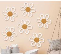 YATUSOTW 6 Pieces Boho Daisy Wall Decor Daisy Flower Woven Macrame Wall Hanging Art Wooden Boho Wall Art Nursery Wall Decor Flowers Farmhouse Hanging Decor for Home Office Nursery