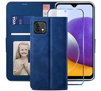 YATWIN Compatible with Samsung Galaxy A22 5G Case, Flip Wallet Leather Case with Card Slot and Shockproof Function Kickstand Phone Cases Cover for Samsung A22 5G - Blue