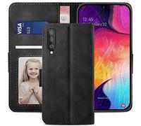 YATWIN Compatible with Samsung Galaxy A50 Case, Flip Wallet Leather Case with Card Slot and Shockproof Function Kickstand Phone Cases Cover for Samsung A50 - Black