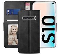 YATWIN Compatible with Samsung Galaxy S10 Case, Flip Wallet Leather Case with Card Slot and Shockproof Function Kickstand Phone Cases Cover for Samsung S10 - Black