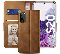 YATWIN Compatible with Samsung Galaxy S20 Case, Flip Wallet Leather Case with Card Slot and Shockproof Function Kickstand Phone Cases Cover for Samsung S20 4G/5G - Brown